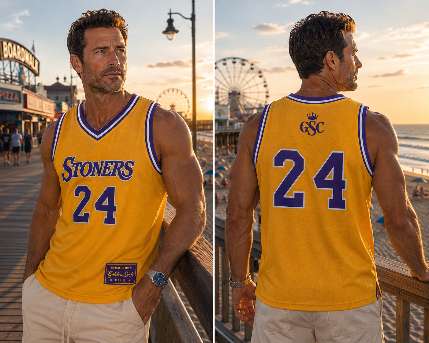 STONERS 24 Jersey Yellow Purple White - Lifestyle Shot