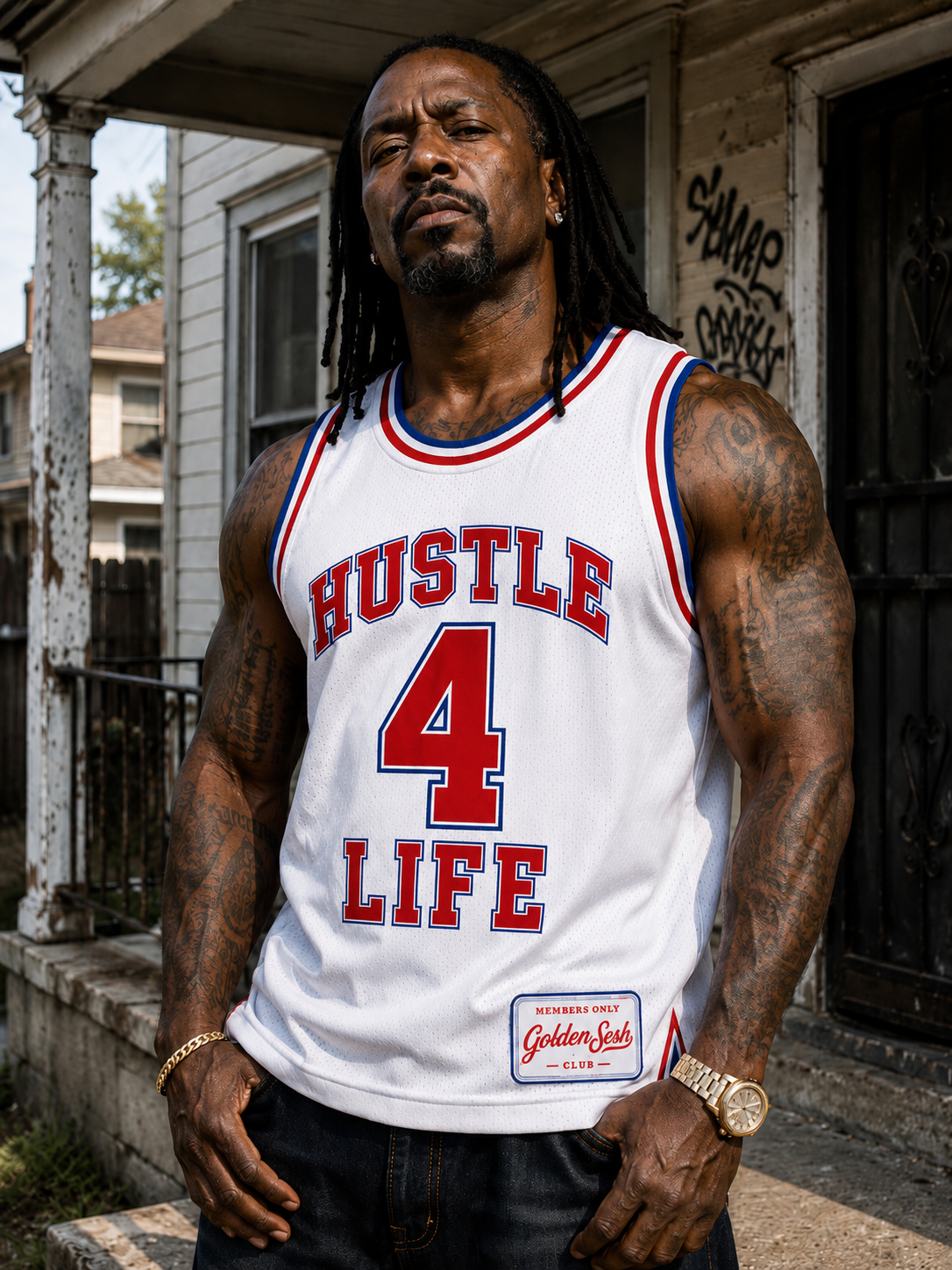 Hustle 4 Life Jersey - Front model close-up