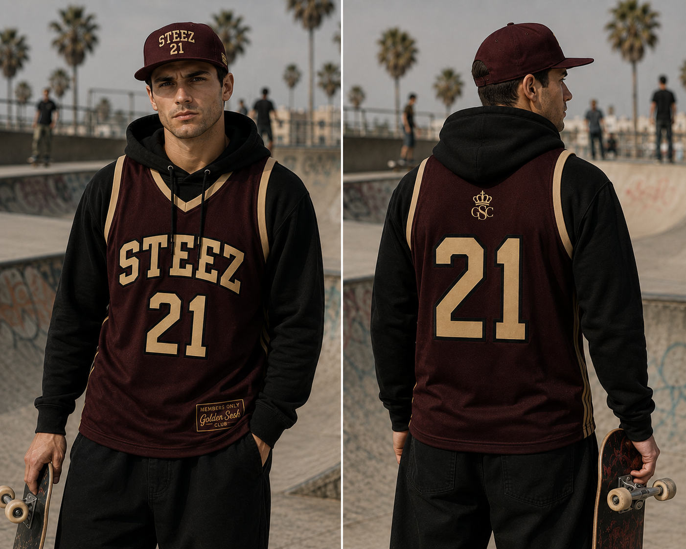 STEEZ 21 Burgundy Wave - Model Front & Back