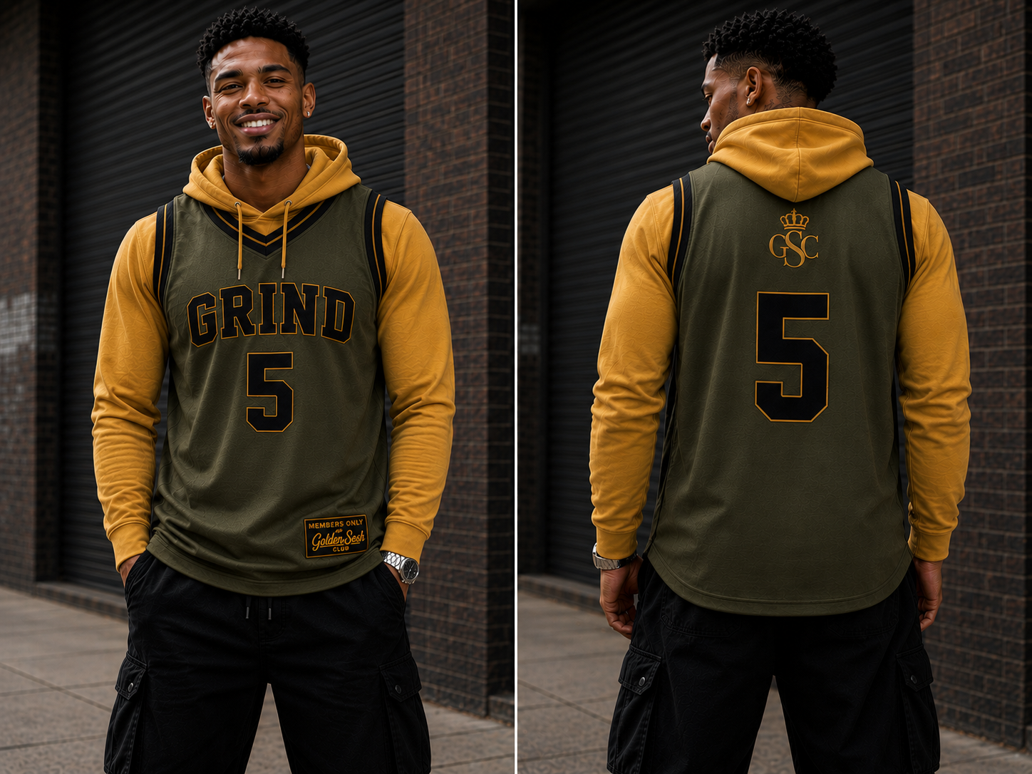 GRIND 5 Jersey Olive/Black - Front and back model shot