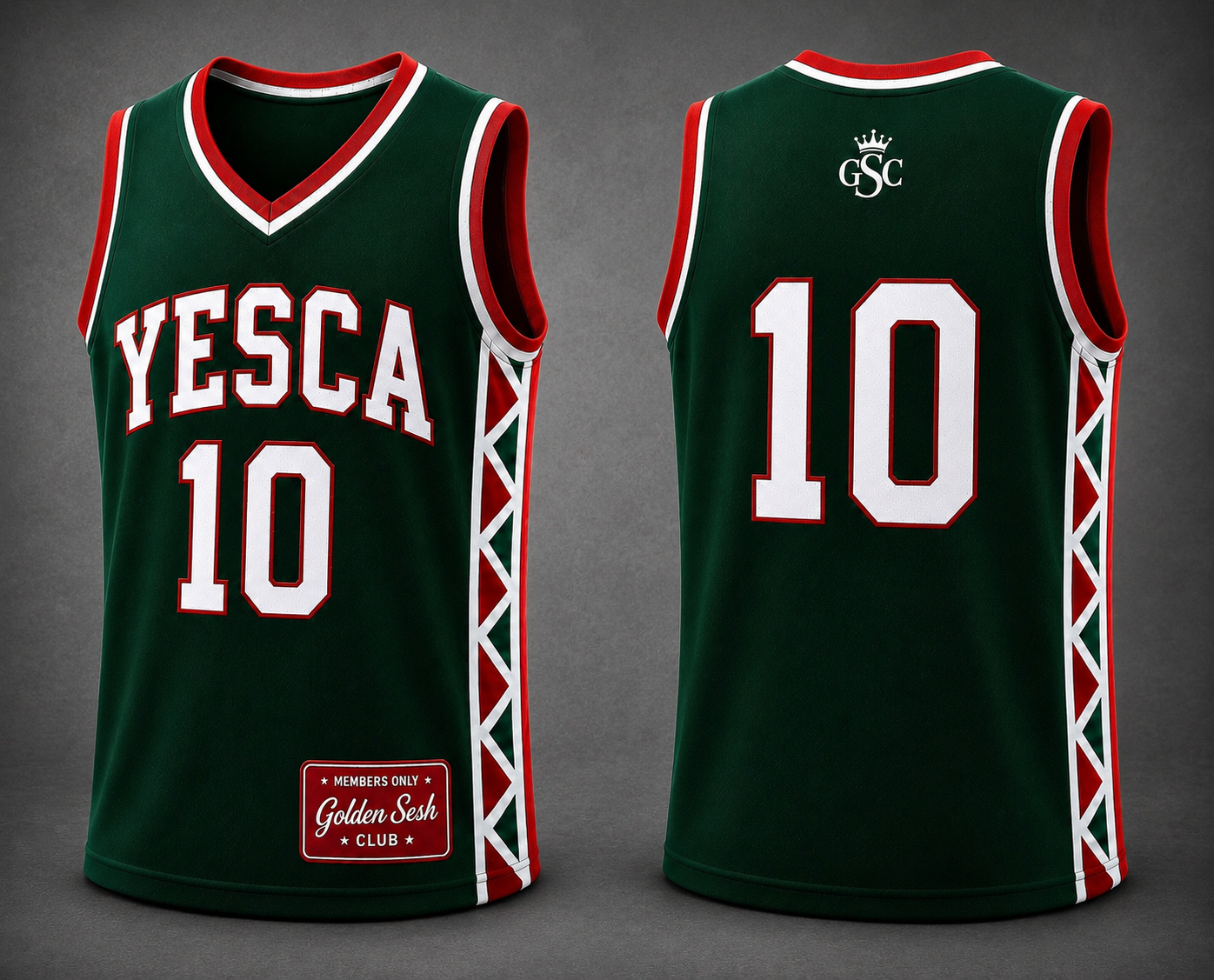 YESCA 10 Jersey Green Red White - Front and Back Mockup