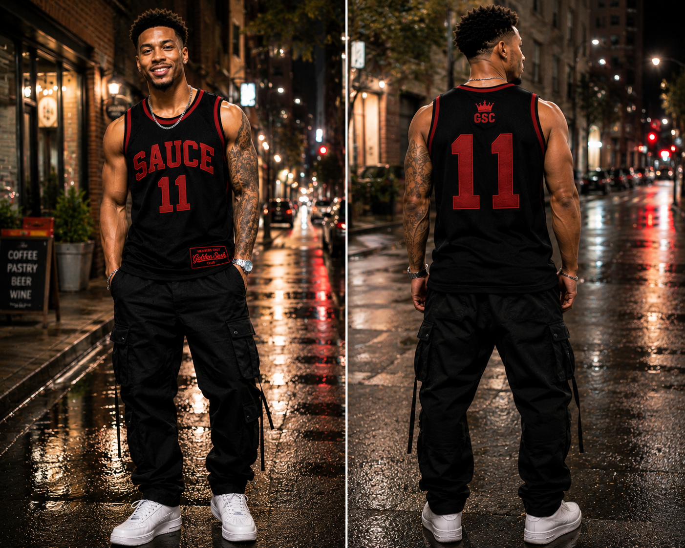 SAUCE 11 Jersey Black/Crimson - Front and back model shot