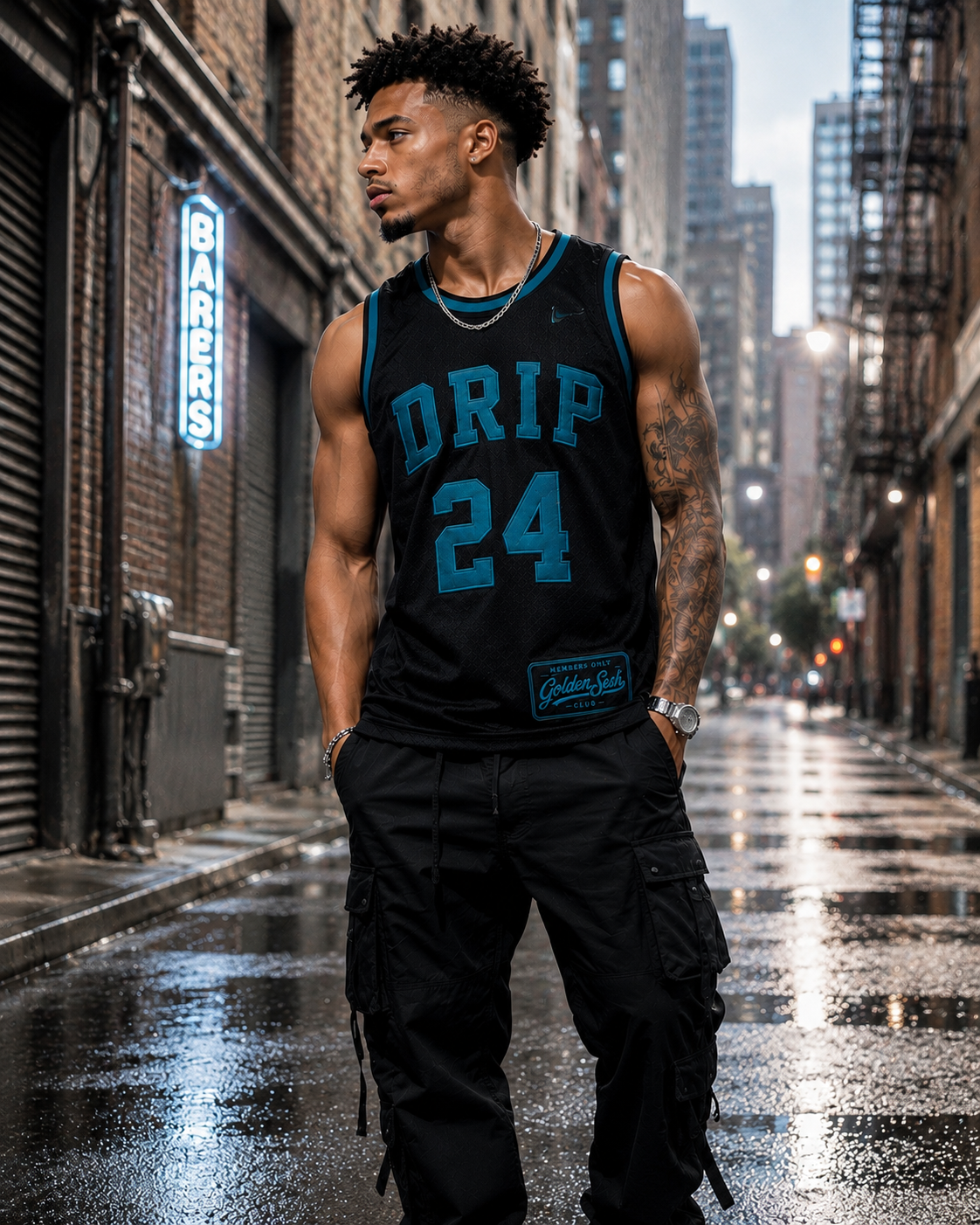 DRIP 24 Jersey Black/Teal - Front street shot