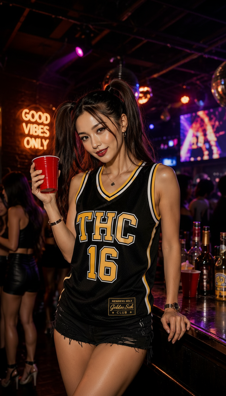 THC 16 Jersey — Black/Gold/White front view, Golden Sesh Club Members Only streetwear
