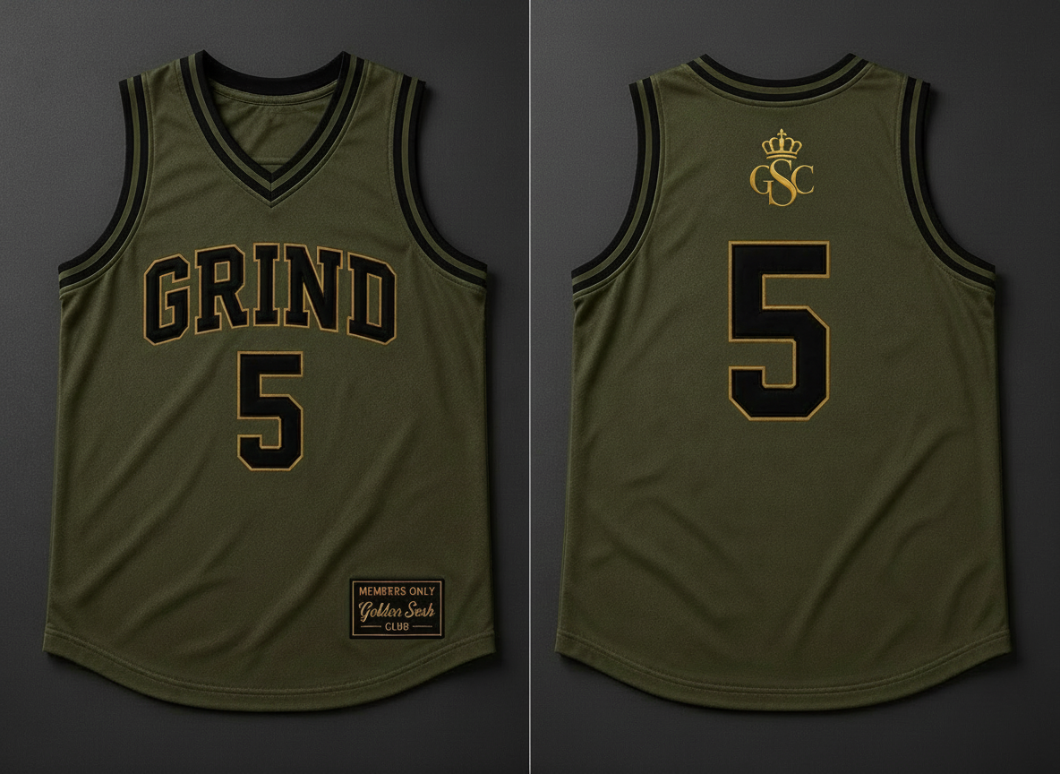 GRIND 5 Jersey Olive/Black - Flat lay with official GSC crown logo