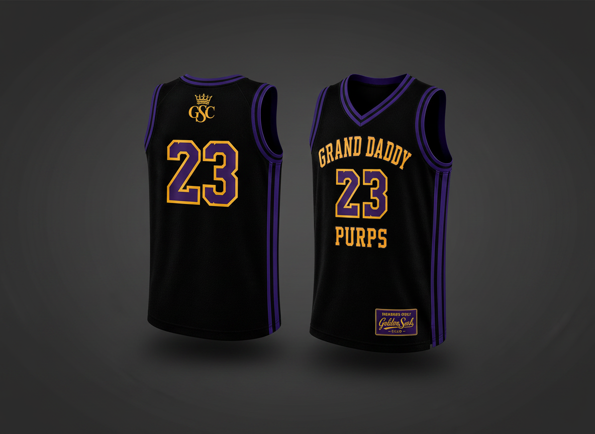 GRAND DADDY PURPS 23 Jersey — Flat Lay Front & Back Luxury Grey