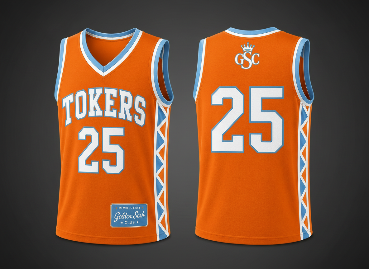 TOKERS 25 Jersey Orange/Blue/White - Front and Back Flat Lay on Luxury Grey Background