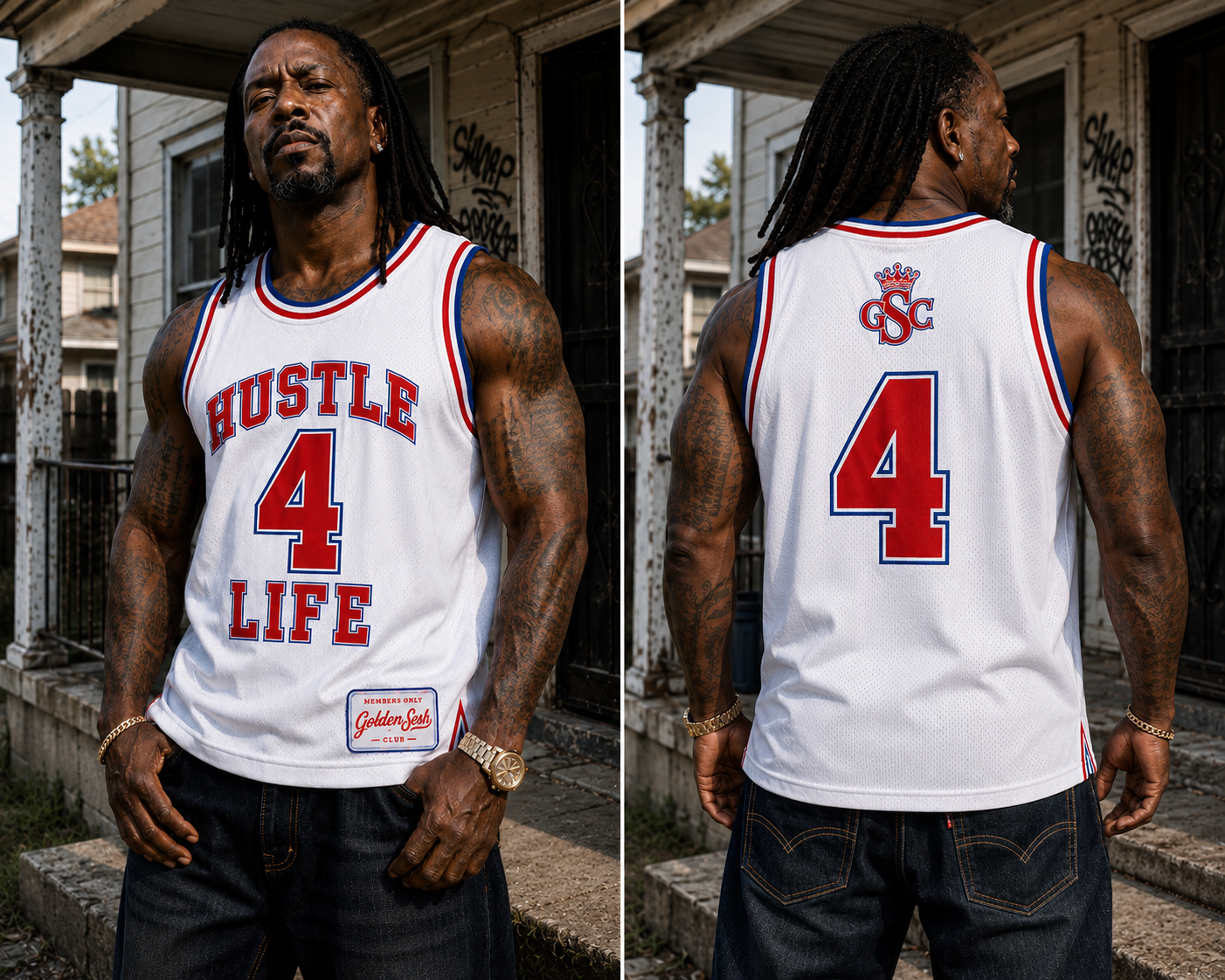 Hustle 4 Life Jersey - Front and back model shot