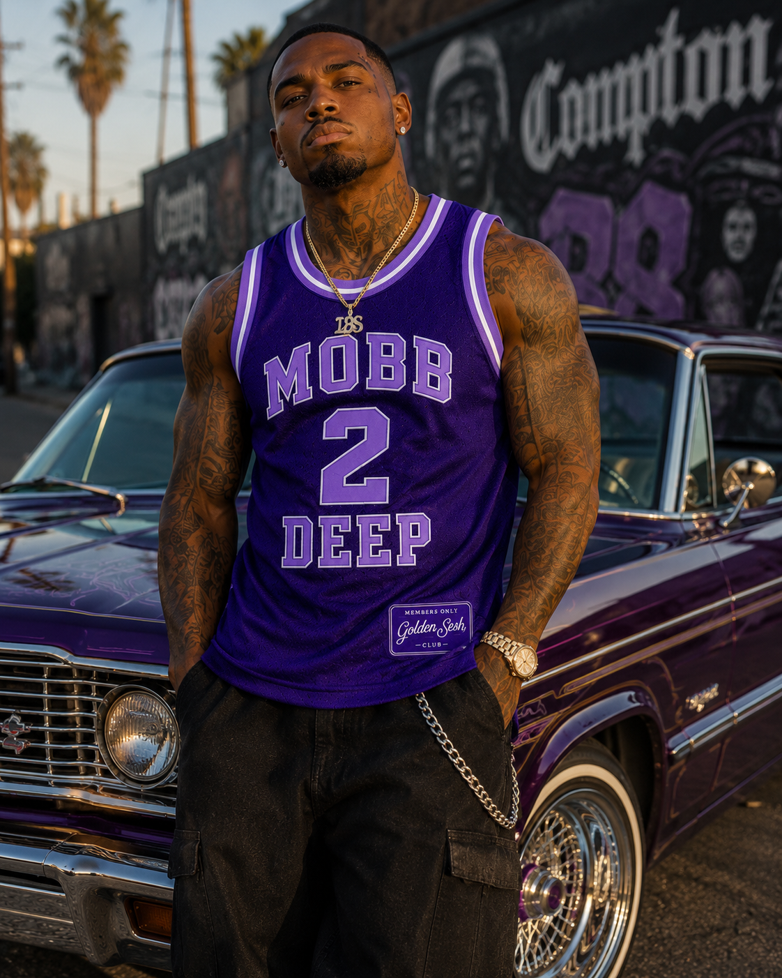 Mobb Deep 2 Jersey - Front Model Close-Up Compton