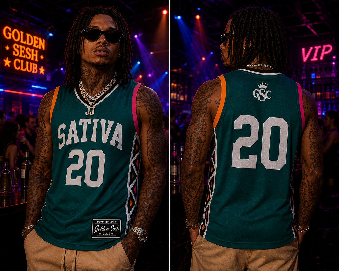 SATIVA 20 Jersey Teal Pink Orange - Lifestyle Shot