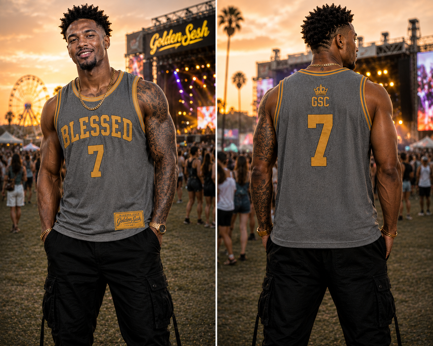 BLESSED 7 Jersey Ash/Gold - Front and back model shot