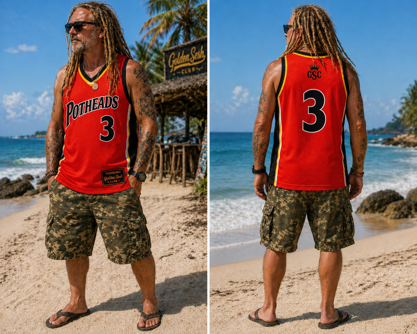 POTHEADS 3 Jersey — Red/Black/Yellow — Model Front & Back
