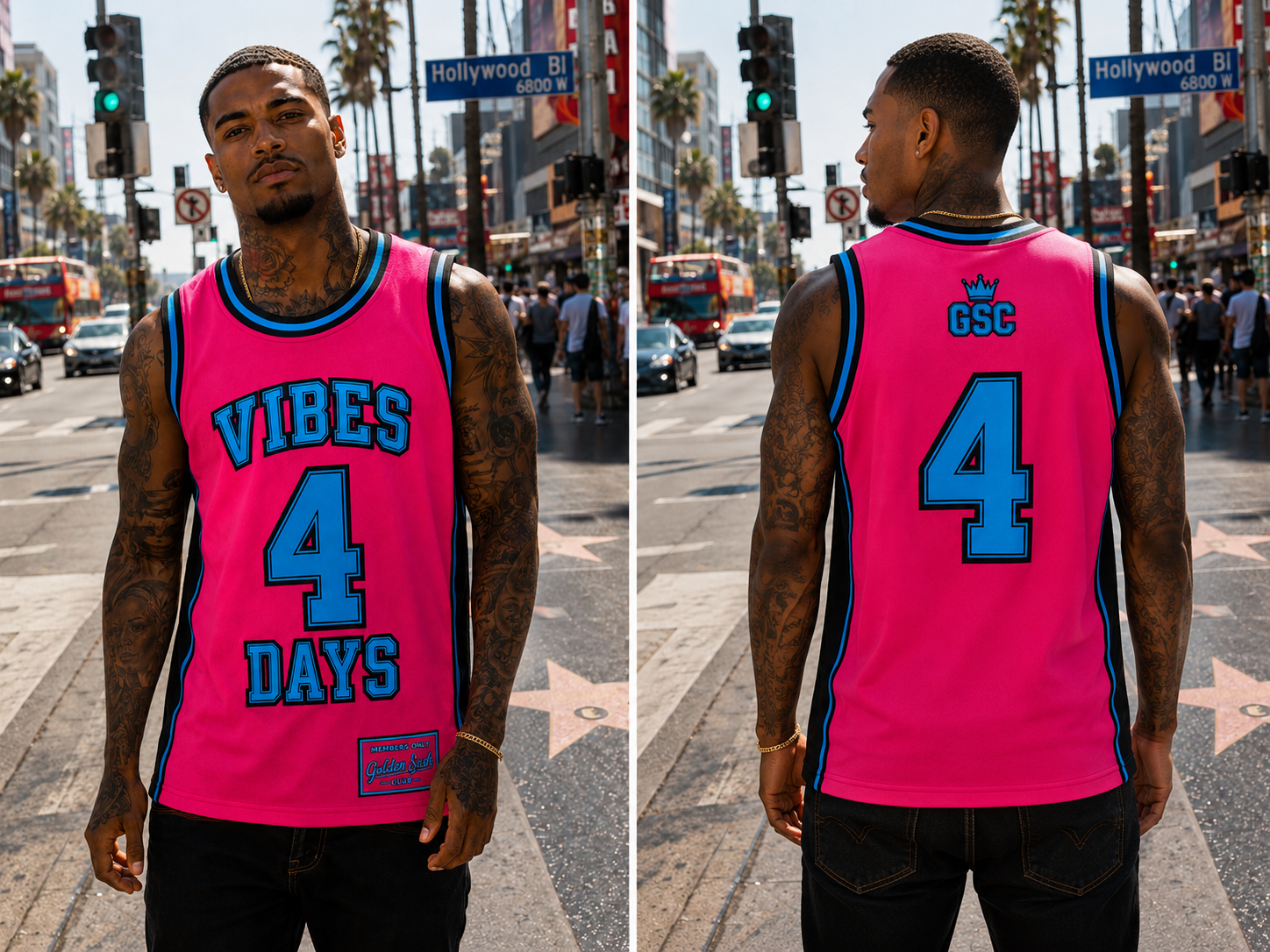 VIBES 4 DAYS Miami Nights - Model on Hollywood Blvd front and back