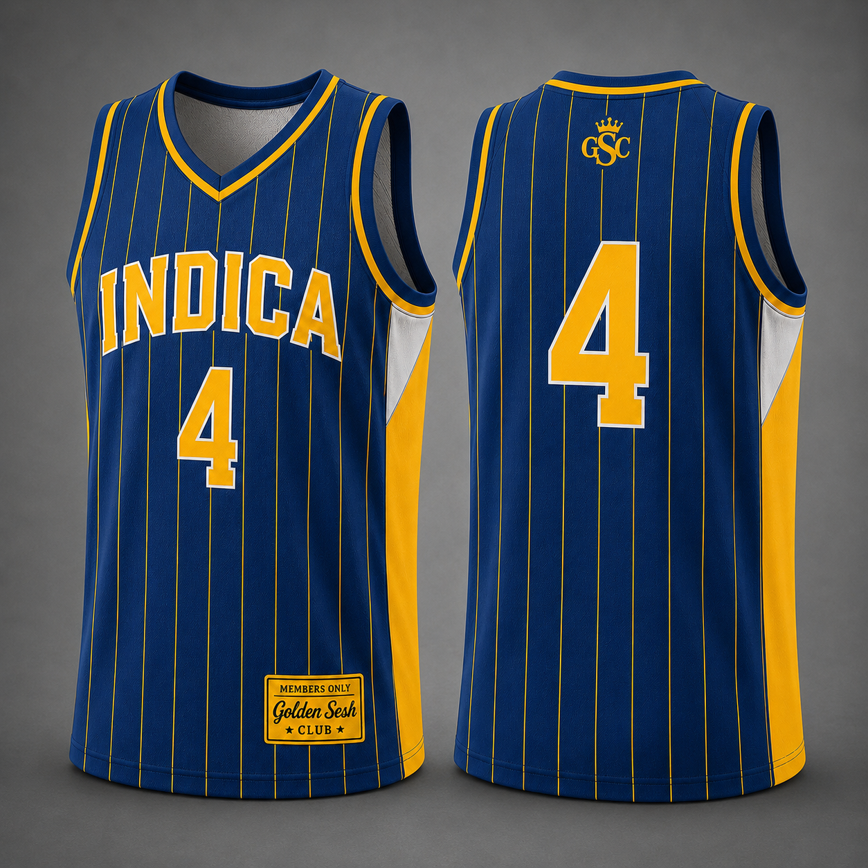 INDICA 4 Jersey Blue Gold White - Front and Back Mockup