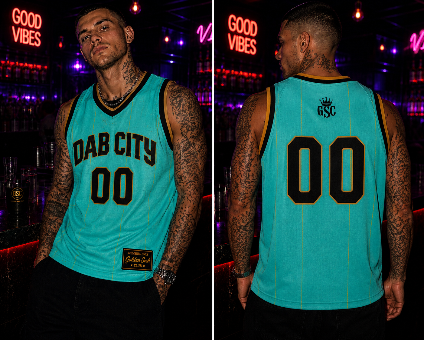DAB CITY 00 Jersey Teal Black Gold - Lifestyle Shot