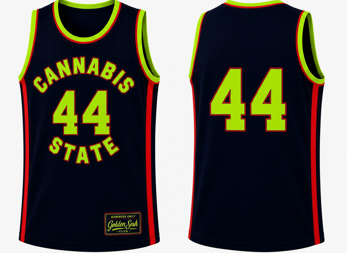 Cannabis State 44 Jersey - Flat lay with luxury grey background